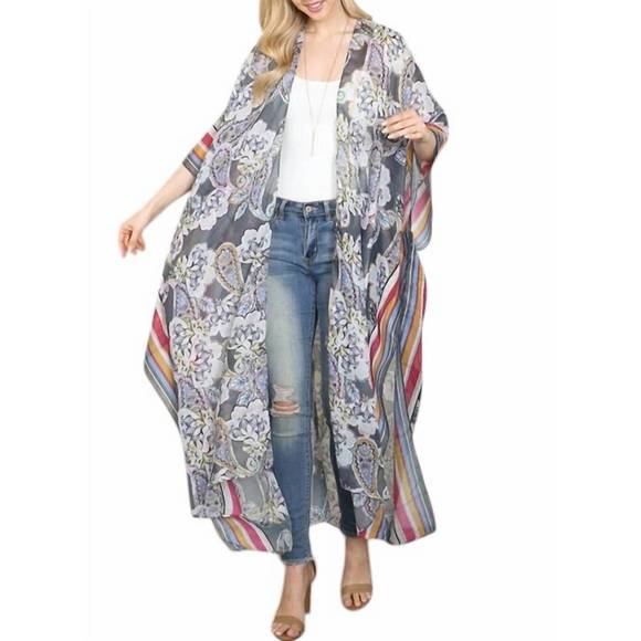 NEW RIAH FASHION paisley bliss kimono in grey - Picture 1 of 3
